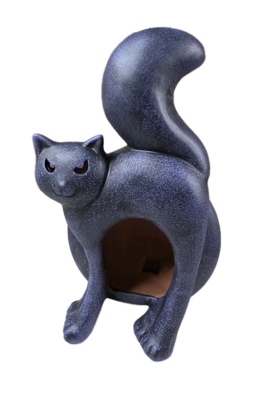 Figi Kitty Cat Chimney Ceramic Clay Pottery Chimnea Candle Holder Halloween